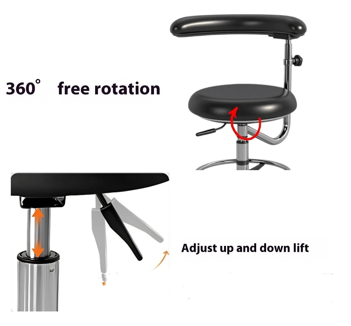 Black leather dental patient lifting chair with integrated mechanism for clinic use