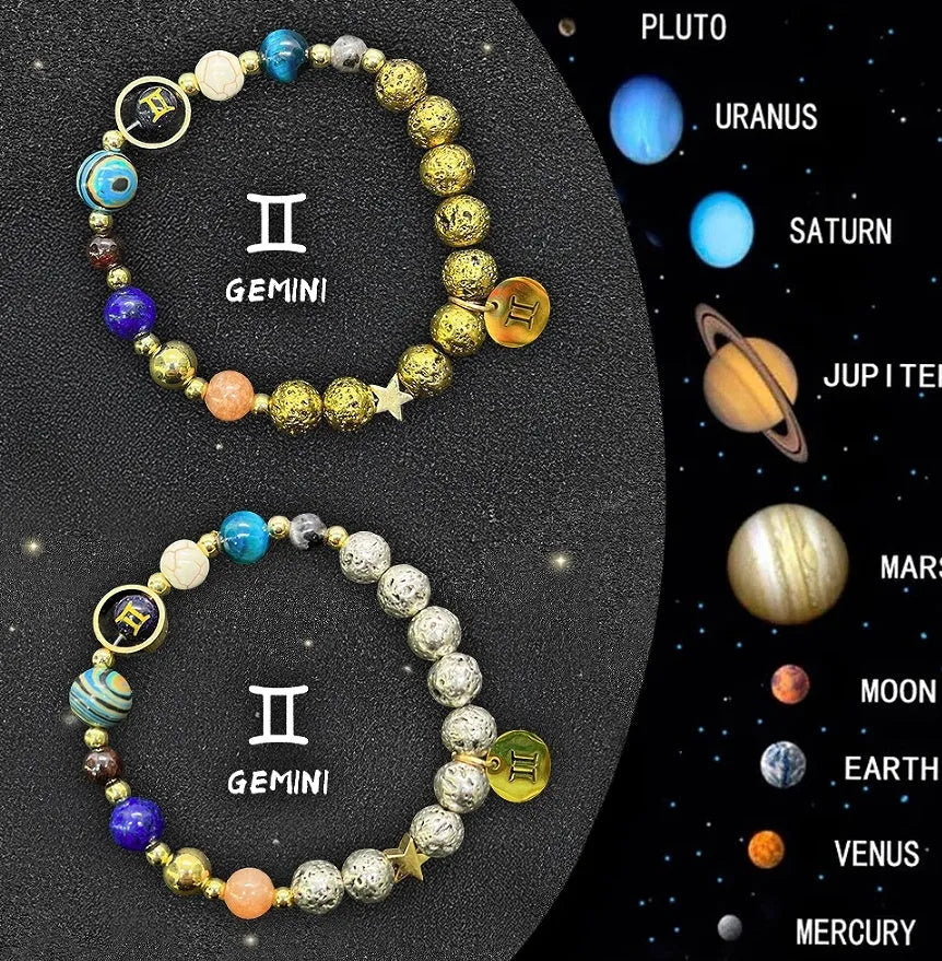Natural stone beaded bracelets with Chinese zodiac animal designs on elastic cords