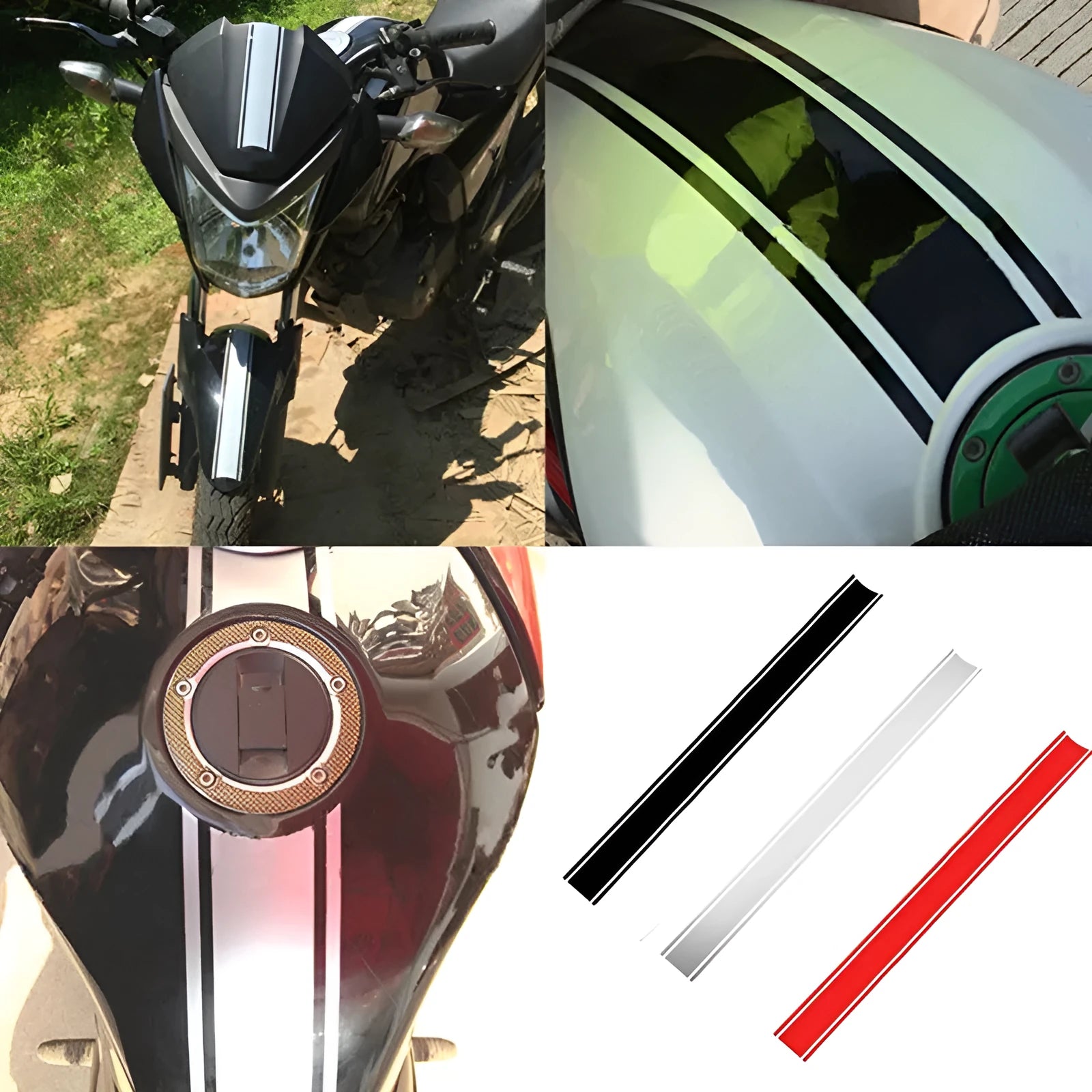 Long black reflective pinstripe motorcycle sticker for gas tank lid customisation