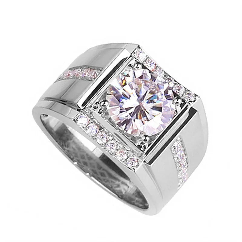 Men's adjustable geometric diamond ring with high carbon zircon in rose gold electroplated finish