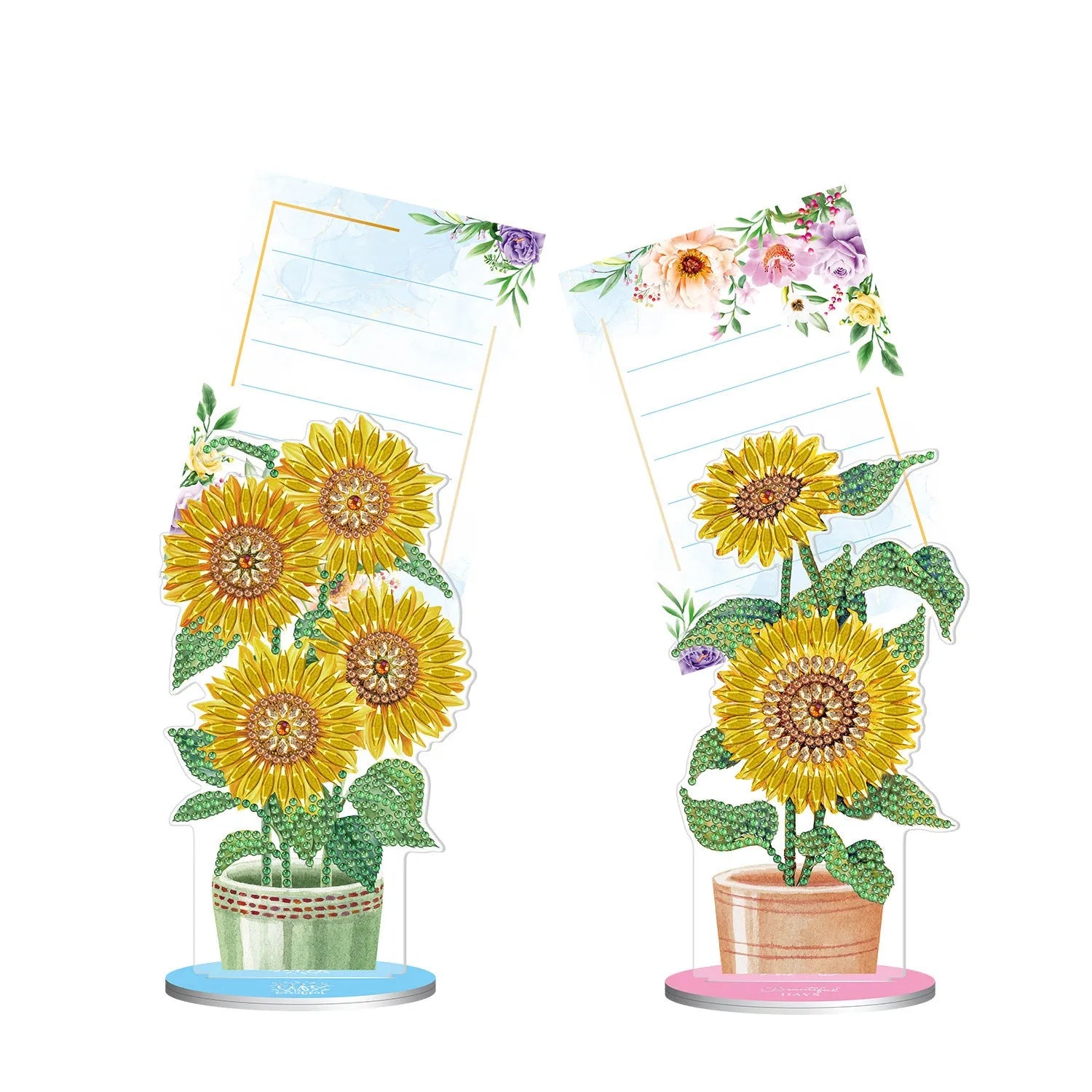 Handmade frameless desktop note clip holding a diamond painting, measuring 19cm wide.