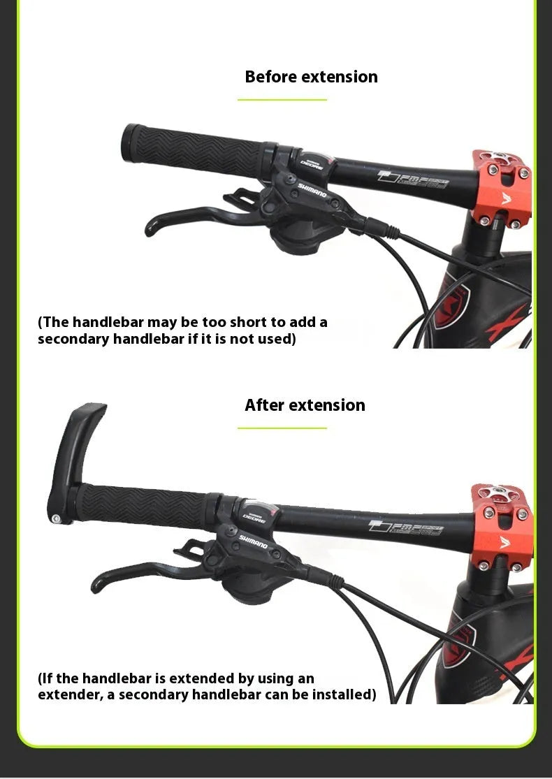 Aluminium alloy bicycle handlebar extension rod with folding mechanism and included handlebars