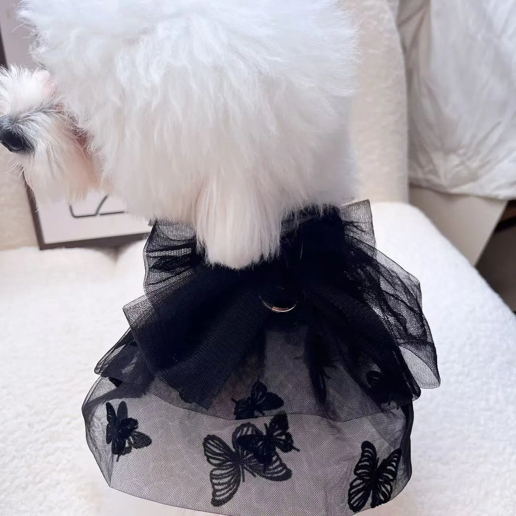 Black gauze princess tulle skirt for small dogs and cats with elastic chest