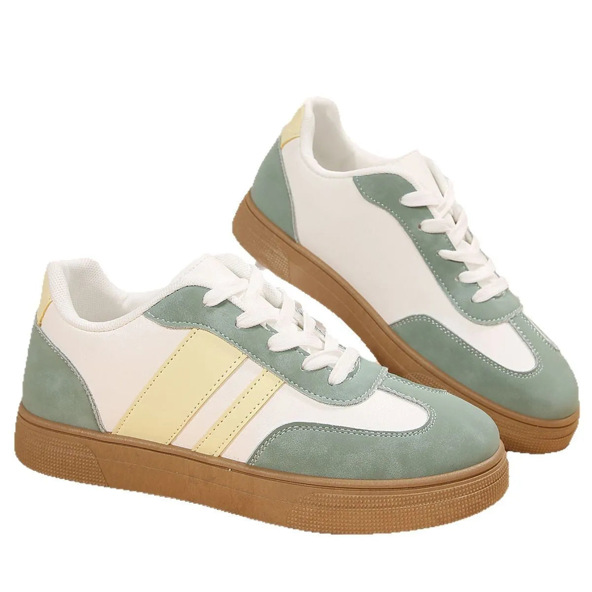 Women's retro sports casual shoes with cross-strap design and artificial PU leather upper in green