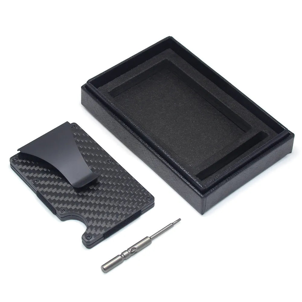 Carbon fibre card holder wallet with geometric design in multiple finish options