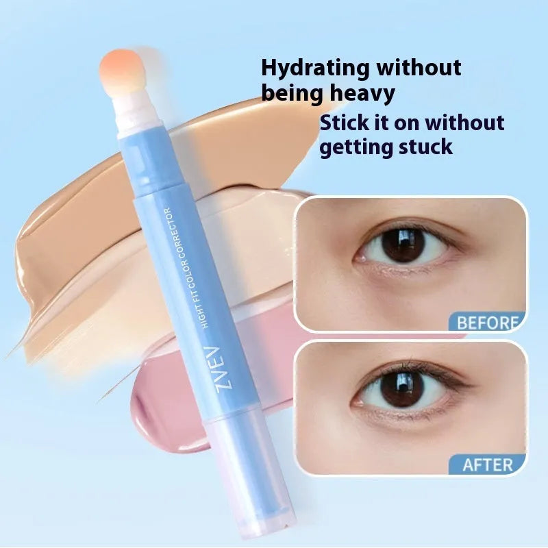Concealer pen with sponge brush head applicator shown in brightening skin, pink flesh and flesh colour options