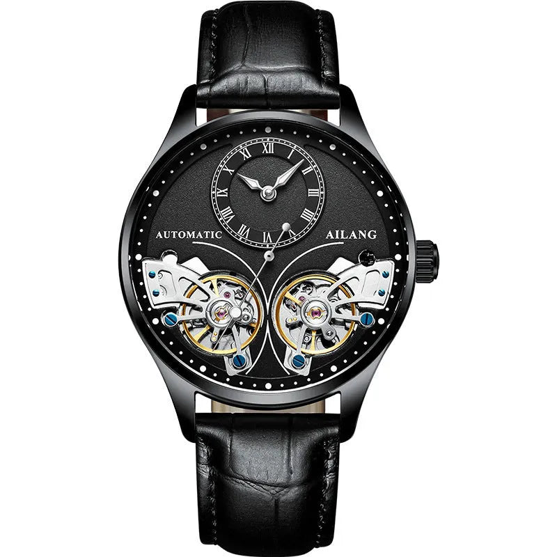 Automatic tourbillon moon phase watch with titanium case and metal face