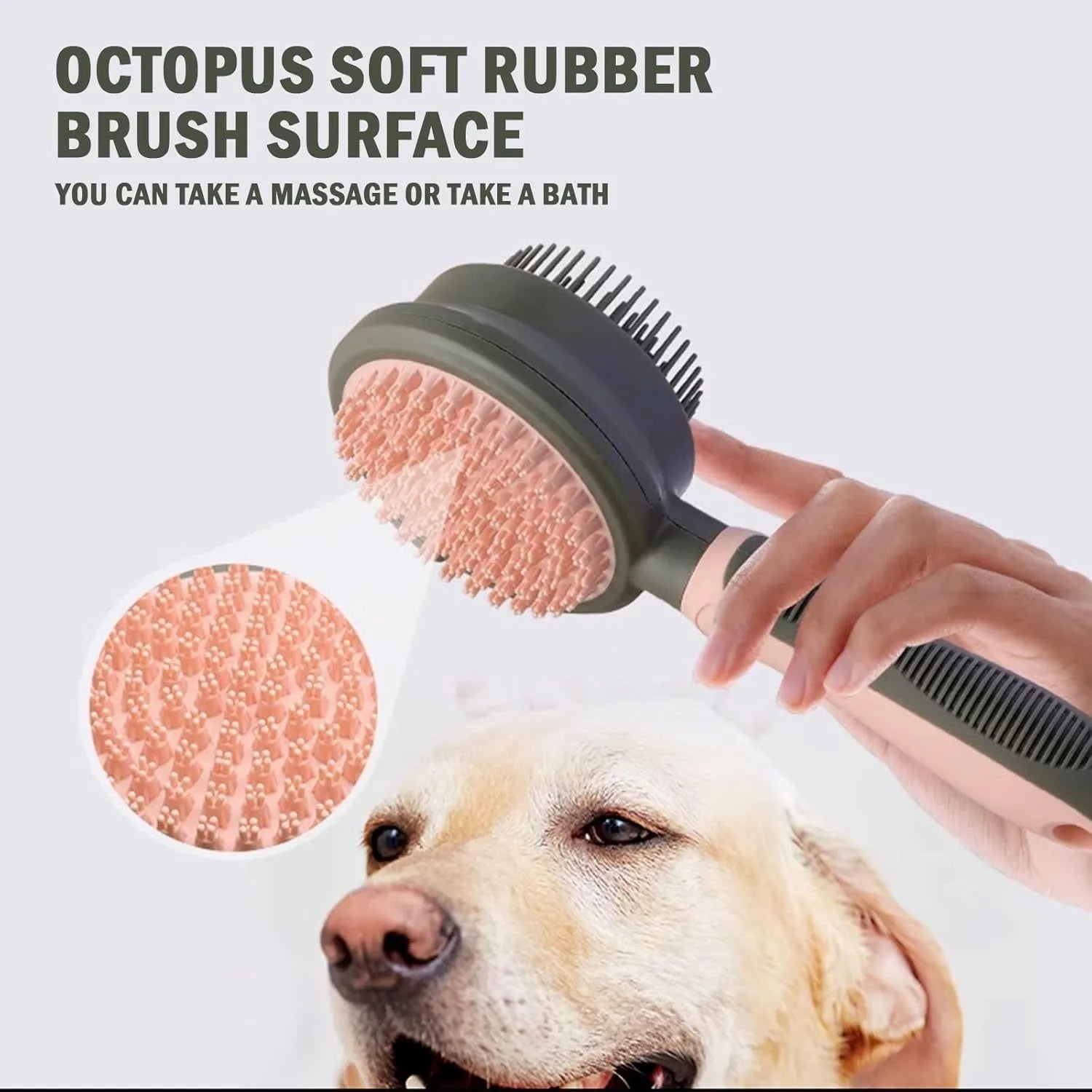 Double-sided cat grooming brush with release button in green and pink colour options