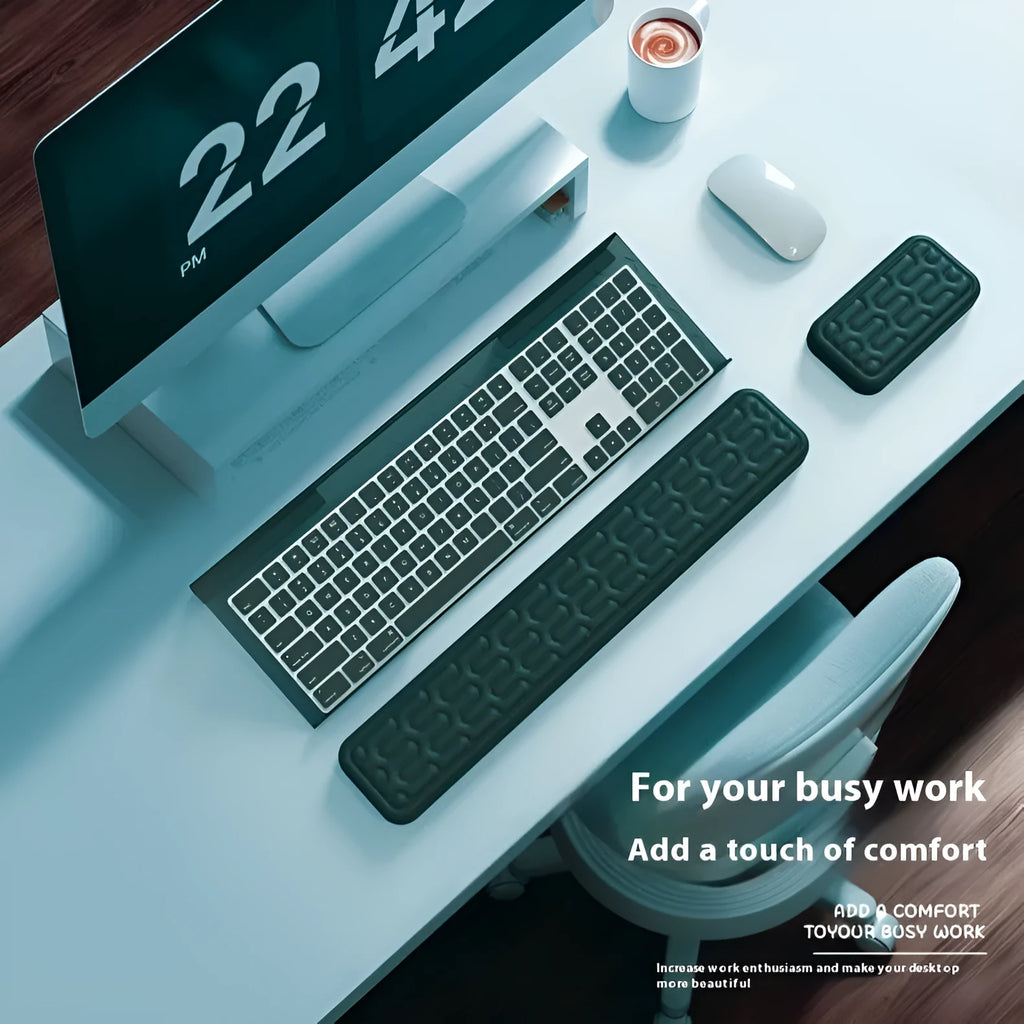 Double-sided keyboard and mouse pad with memory foam wrist strap in various colours