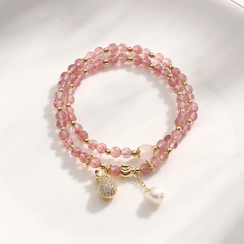 Strawberry quartz geometric crystal bracelet for women with money drawing and luck changing intentions