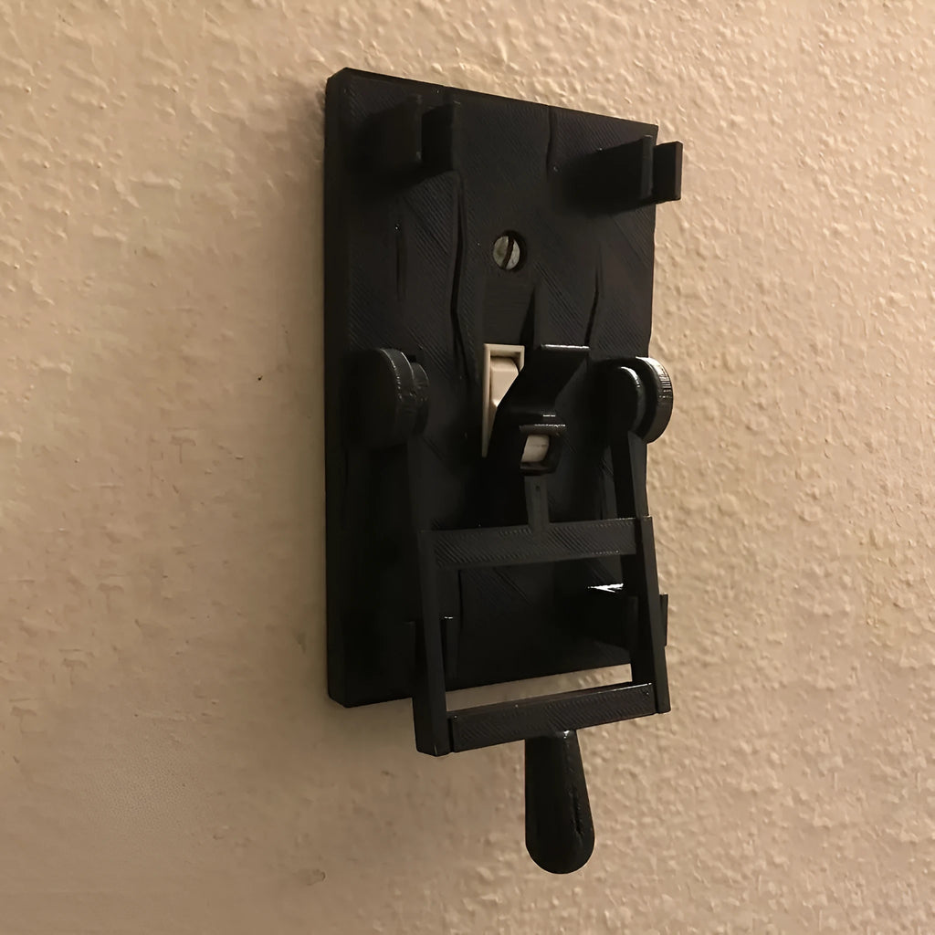Retro-style cream single pole light switch with a surface-mounted plate and a toggle lever.