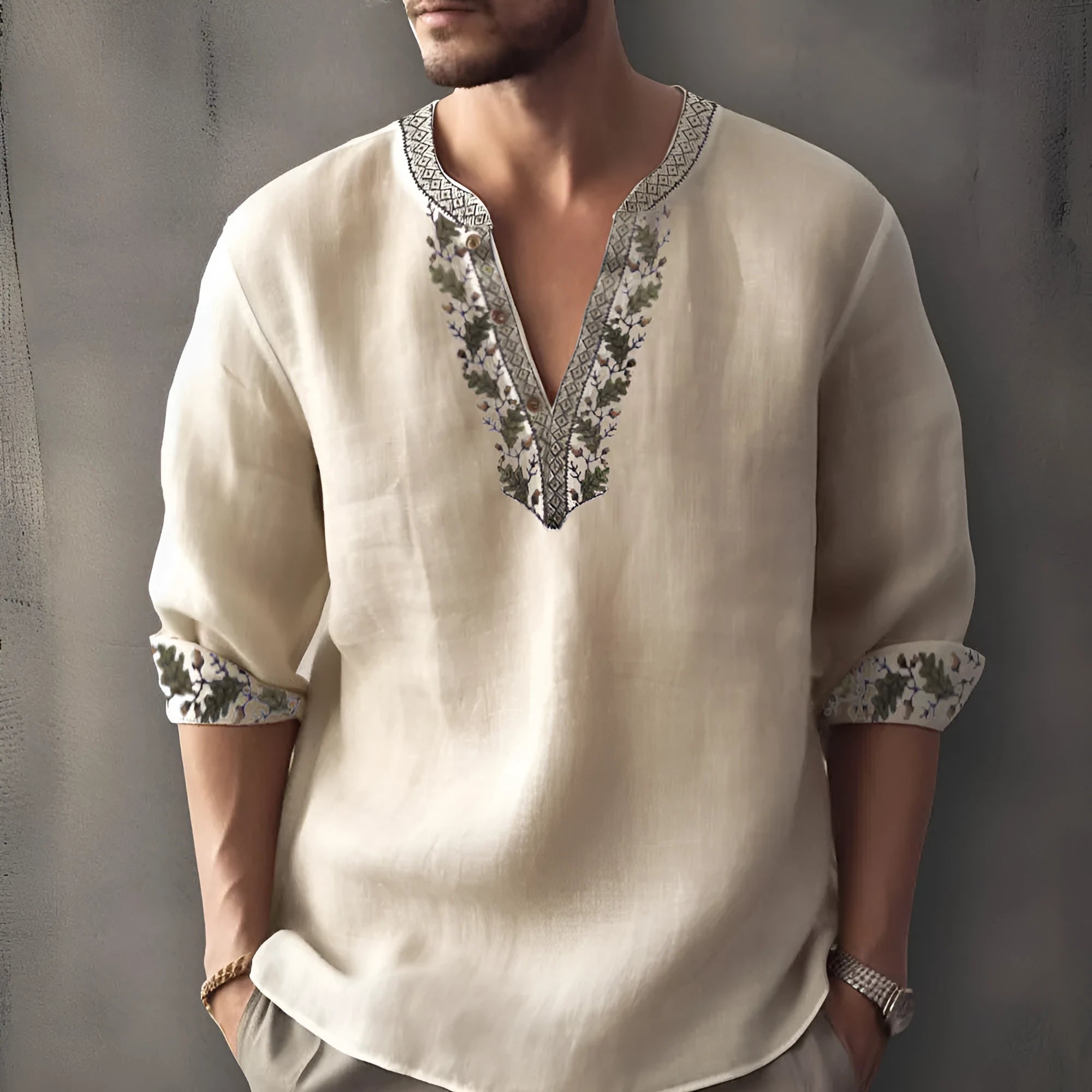 Bamboo hemp short sleeve shirt with 3D digital thermal transfer striped pattern in British style