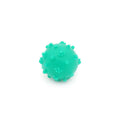 Four brightly coloured spiked dog toy balls with paw print dimples for small breed dogs