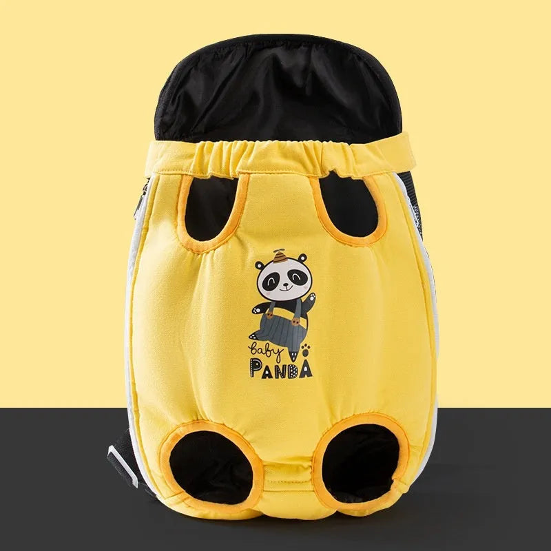 Cartoon animal pet chest bag in soft canvas with ribbon trim, available in four sizes and colour patterns