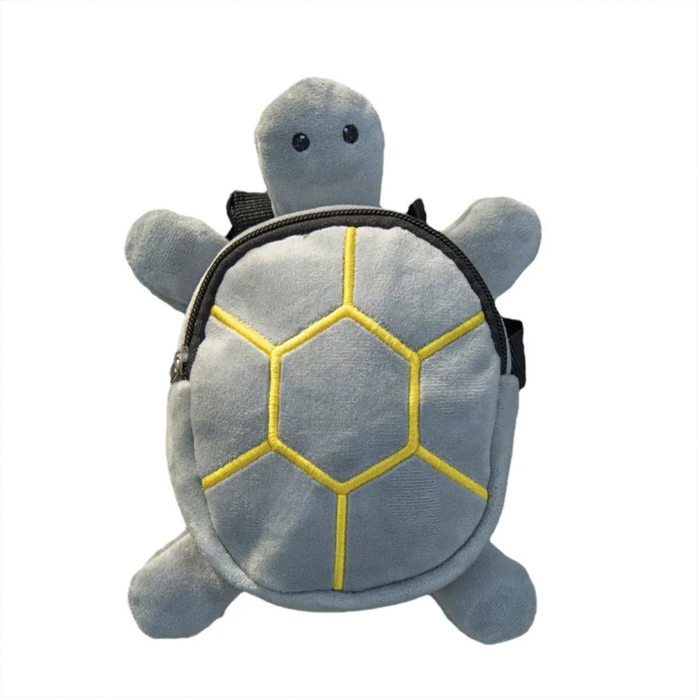 Cartoon turtle shape dog backpack harness vest in velvet with metal zipper, shown in brown colour