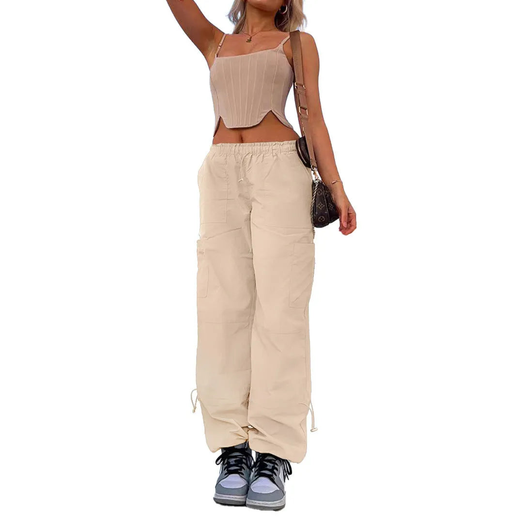 Men's multi-pocket cargo casual pants in a loose straight-leg fit, shown in one of six available colours.