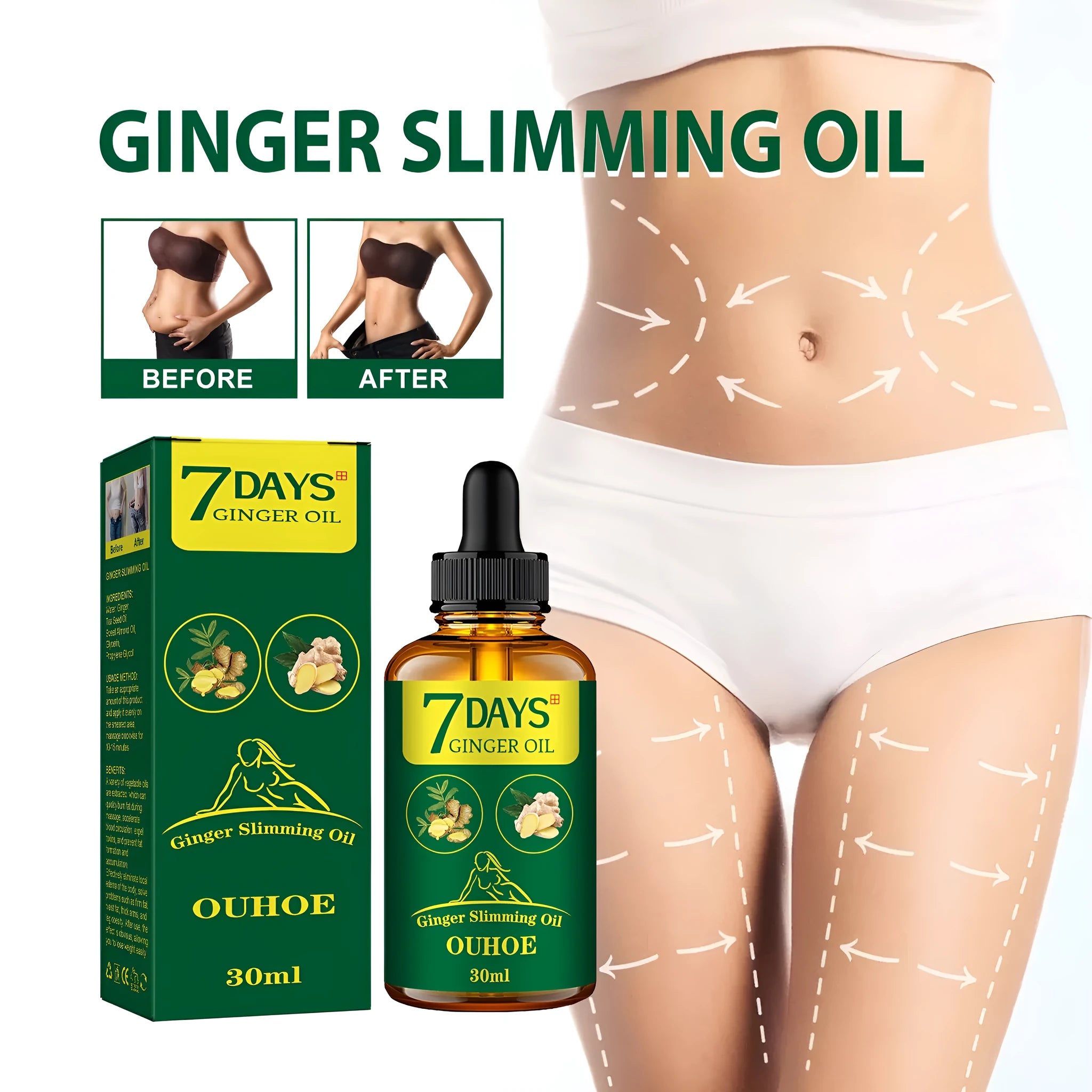 30ml ginger body shaping firming oil bottle for thigh muscle slimming massage care