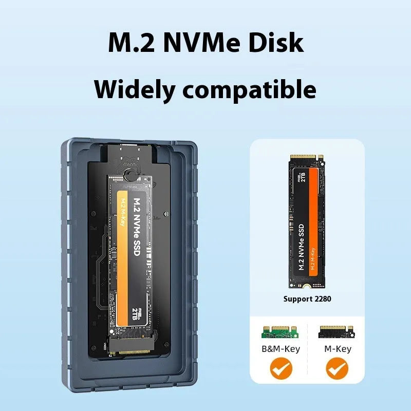 Silver USB4 M.2 NVMe hard drive enclosure showing compact aluminium design