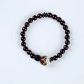 Natural rosewood double-ring bracelet with 10mm flower-shaped beads and knitted construction
