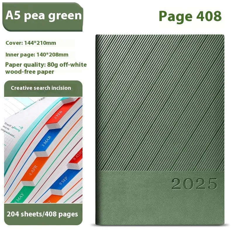 Office thick notepad with striped PU leather cover showing bean green colour option