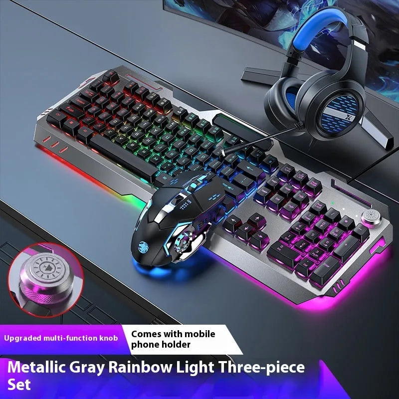 Aluminium mechanical-feel keyboard with control knob in silver black or metal grey colour with RGB lighting