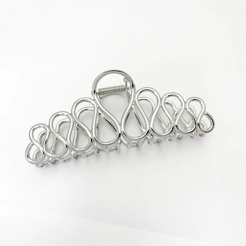 Minimalist large hair clip with tassel details in gold or silver electroplated finish for thick hair updos