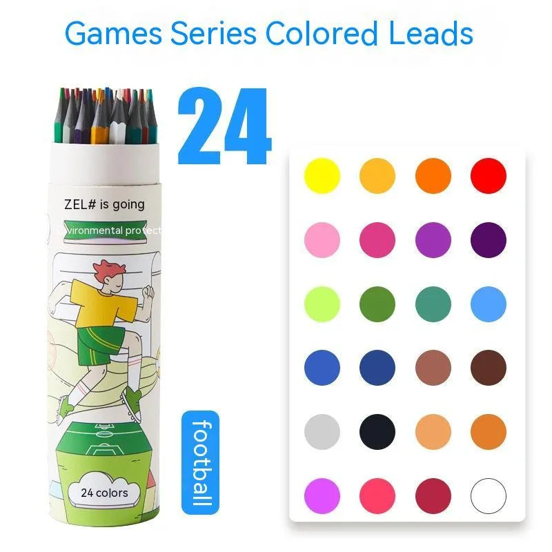 Zhenglin Sports Series colour pencil set with barrel design showing multiple pencil colours