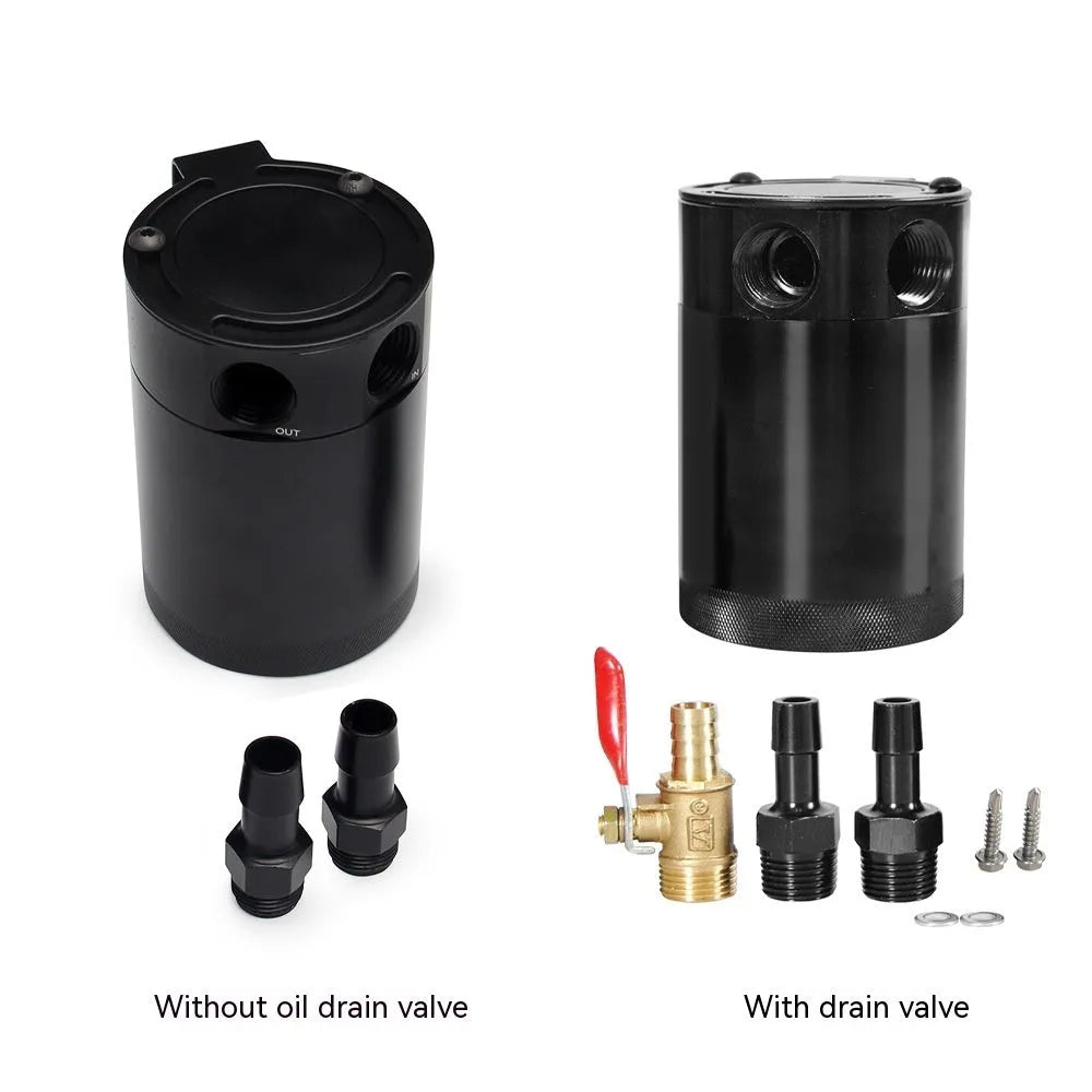 Black aluminium automotive oil pot with two-hole breathable design and connectors