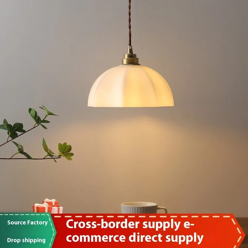 Chinese style copper glass indoor droplight pendant light for bedside and study