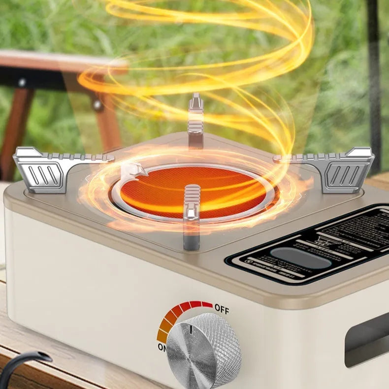 White portable infrared gas stove with stainless steel construction for outdoor cooking