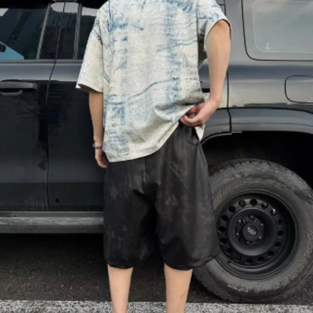Korean loose fit t-shirt with full printing artwork showing tie-dye and dirty wash designs