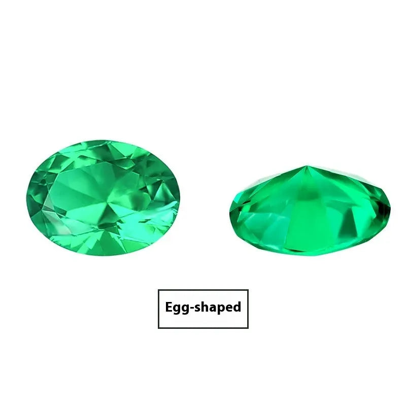 Synthetic emerald gemstone beads in Columbia green treasure colour showing round and rectangular cut options