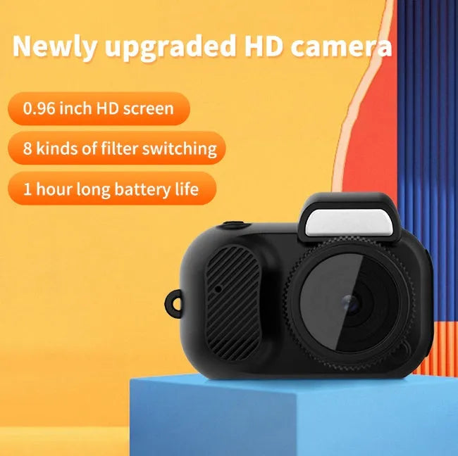 Black Y3000 model HD outdoor sports camera with 0.96-inch display screen, shown with optional memory card.