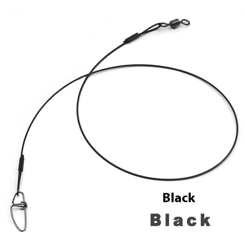 Set of 10 green, black, and red steel wire fishing accessories with double buckle pins, each 54cm long.