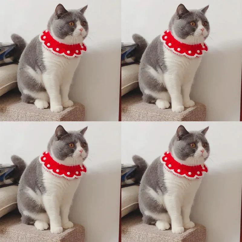 Handmade cartoon-pattern wool knitted collar for small pets in milk cotton yarn.