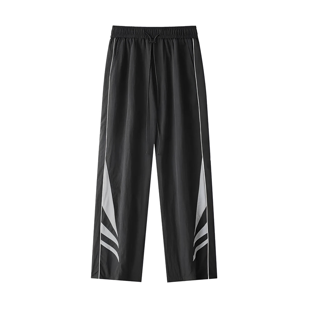 Men's grey straight leg casual trousers with elastic waist for plus size summer sports wear