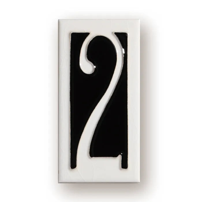 Handmade retro ceramic doorplate with enamel art number, measuring 76mm by 152mm.
