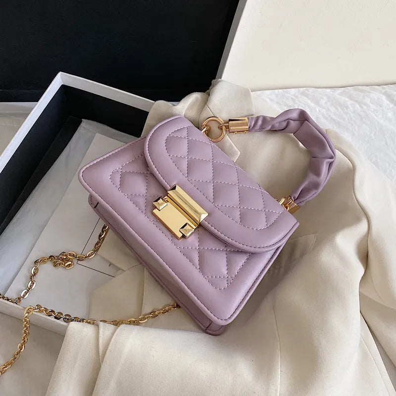 Purple rhombus-shaped ladies shoulder bag with chain strap and Korean styling