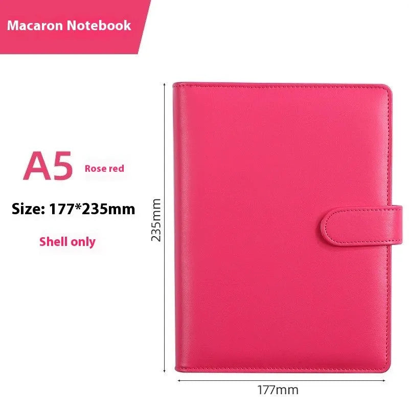 A5 PU leather zipper binder shell for loose-leaf paper in a solid colour.