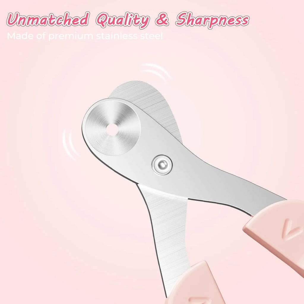 Blue cat nail clipper with positioning round hole and non-slip handle for safe pet grooming