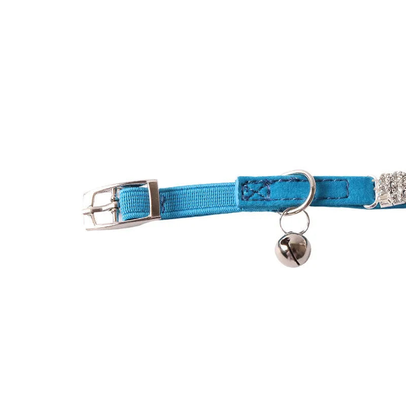 Flocking elastic cat collar with gang drill decoration in multiple colour options