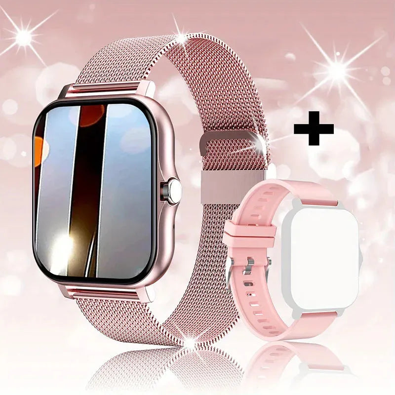Smart watch with 1.44-inch touch screen showing interface, on a silicone wrist strap.