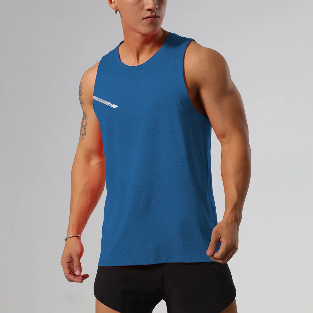 Men's solid colour quick-drying polyester sports tank top for summer outdoor activities.