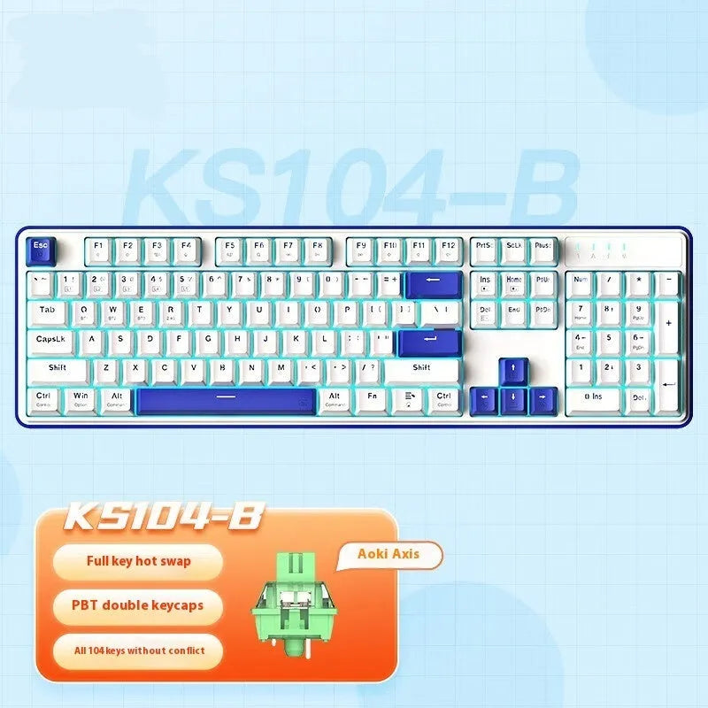 Red Dragon 104-key mechanical keyboard with RGB lighting and three connection modes