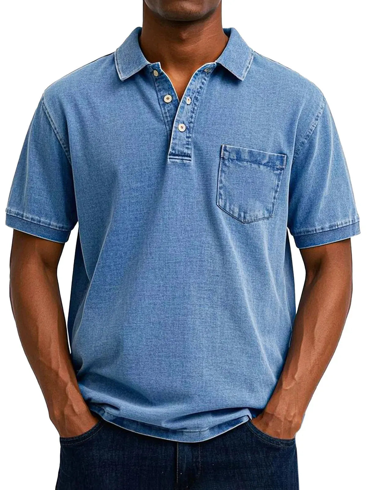 Man wearing a loose fit printed short sleeve shirt in a Korean style, showing plus size fit.