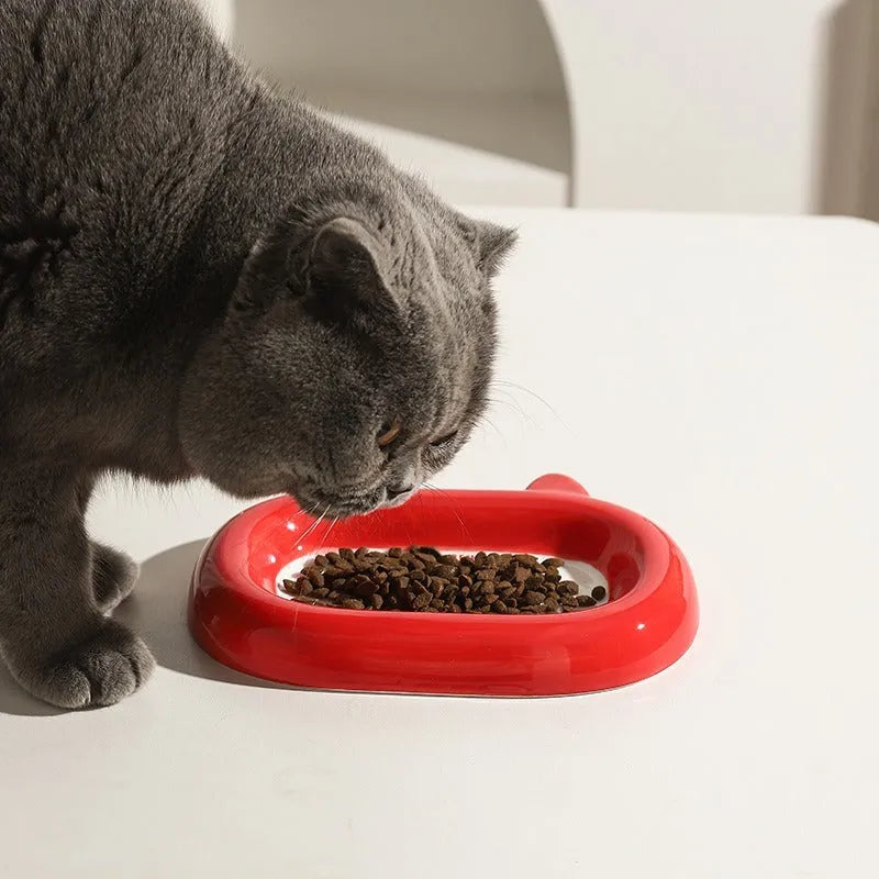 Ceramic pet bowl with animal design, 13.5cm diameter, for cat and small dog food or water.