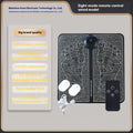 Blue rechargeable foot massager mat with USB cable and push-button controls on a floor.