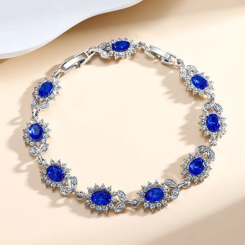 Women's electroplated alloy bracelet with inlaid zircon detailing in multiple colour options