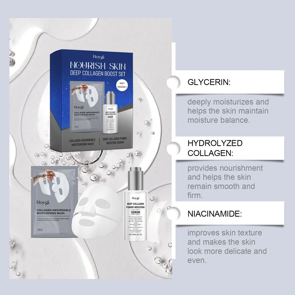 Collagen moisturising suit facial treatment pack with clear hydrogel mask and 30ml essence bottle