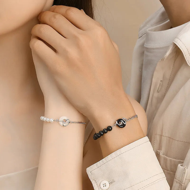 925 sterling silver couple bracelets with snake charms and safety buckle clasps